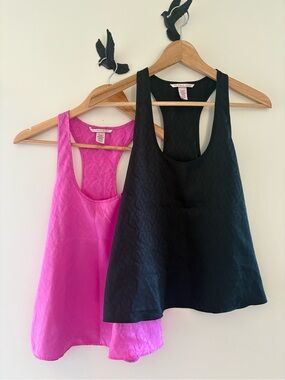 Victoria's Secret Racerback VS Logo Print Pajama Tank Tops - Black & Hot Pink